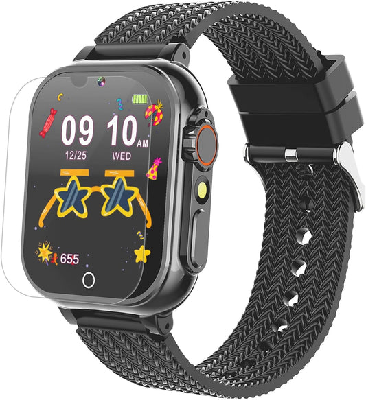 Goodatech Kids Smart Watch for Boys Girls, 1.54'' Smartwatch with 26 Puzzle Games,HD Camera,Video Music Player,Pedometer,Flashlight,Audio Book etc., Aluminum Case and Sport Band (Black)
