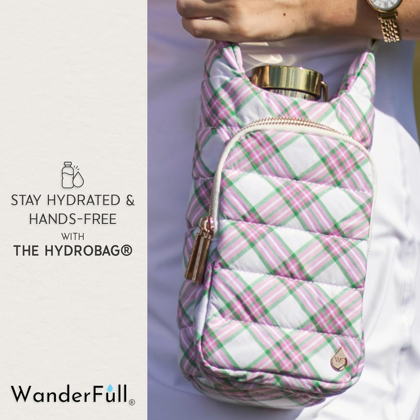 WanderFull® Original HydroBag® Collection, Water Bottle Holder w/Strap & Phone Pocket, Hands-Free Crossbody Water Bottle Bag
