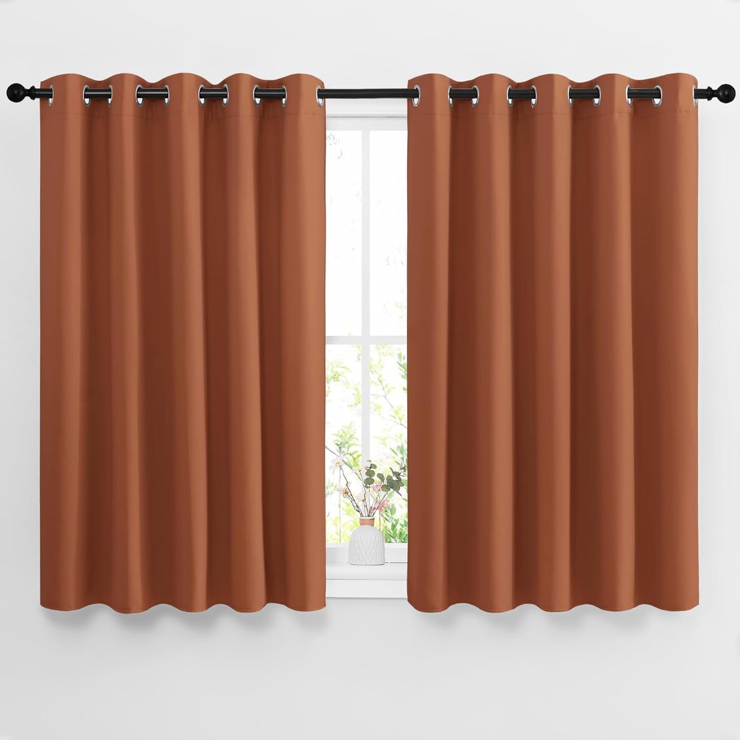 NICETOWN Half Window Curtains for Bedroom - Grommet Modern Thermal Insulated Blackout Window Treatments Sound Reducing for Nursery/Kitchen, Burnt Orange, W66 x L54, Set of 2