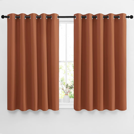 NICETOWN Half Window Curtains for Bedroom - Grommet Modern Thermal Insulated Blackout Window Treatments Sound Reducing for Nursery/Kitchen, Burnt Orange, W66 x L54, Set of 2
