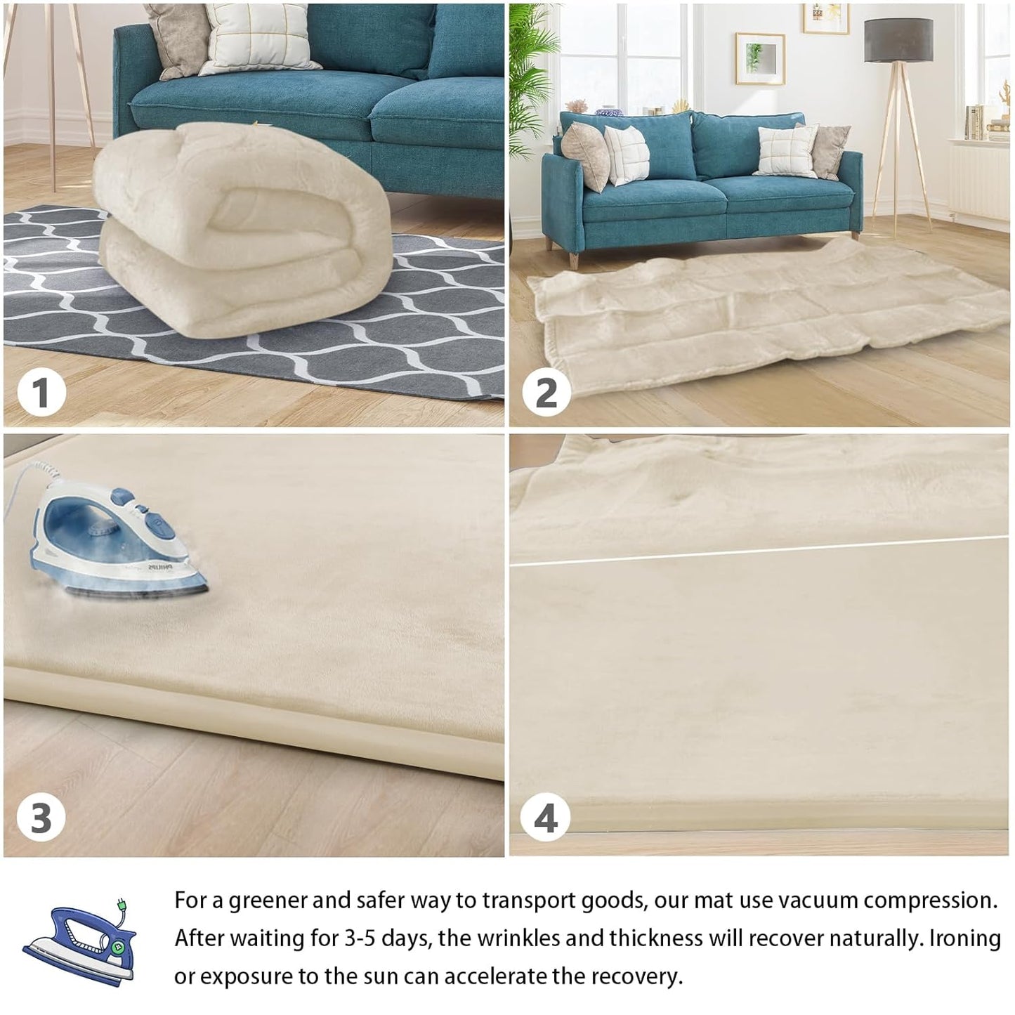 Baby Play Mat for Floor Tummy Time Mat Nursery Rug Muscle Mat Area Rug Playroom Rug Tatami Mat Memory Foam 1.3" Thick Beige Crawling Mat for Babies,Toddlers, Infants, Kids,Floor Mat