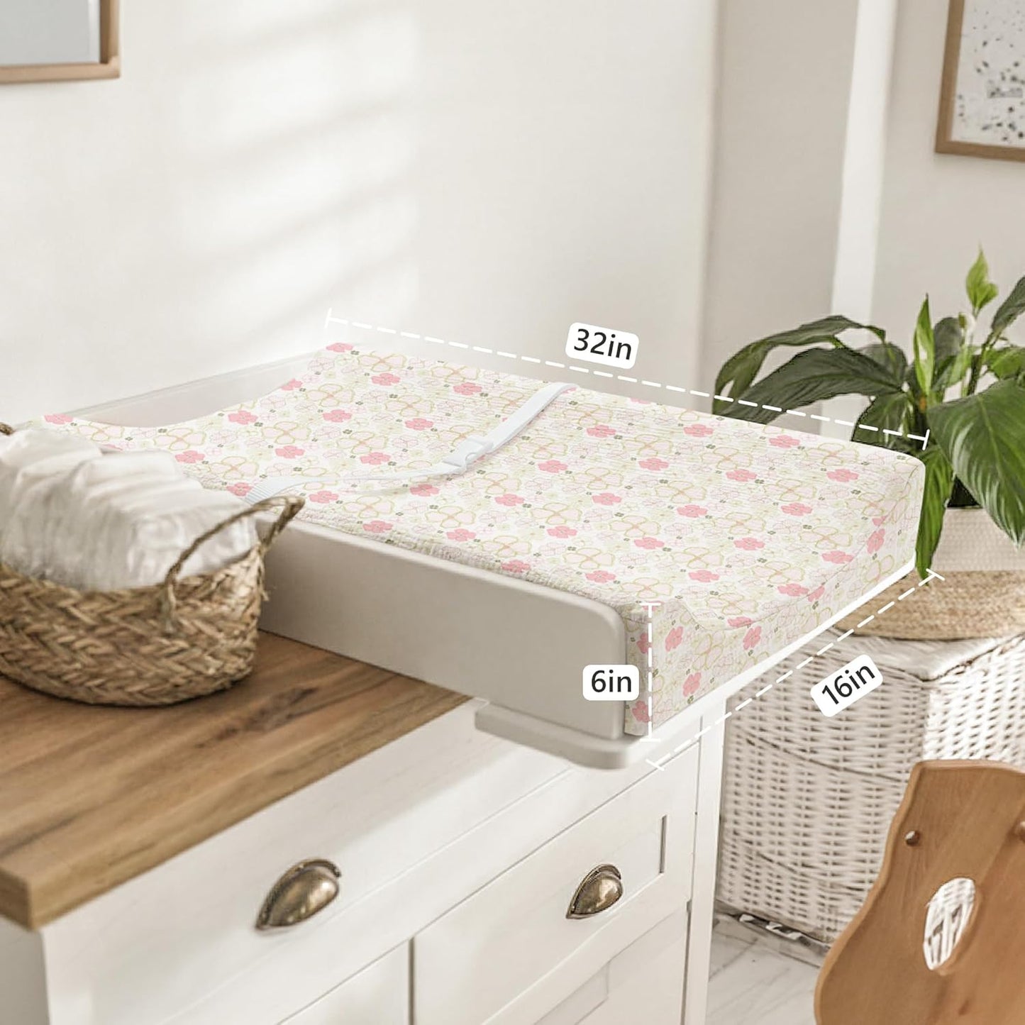 Bearmoss Changing Pad Cover, 2 Pack Muslin [100% Cotton] Diaper Changing Table Covers, 32'' x 16'' Soft Breathable Changing Pad Sheets for Unisex Baby Girls and Boys with Strap Holes (Pinkfloral)