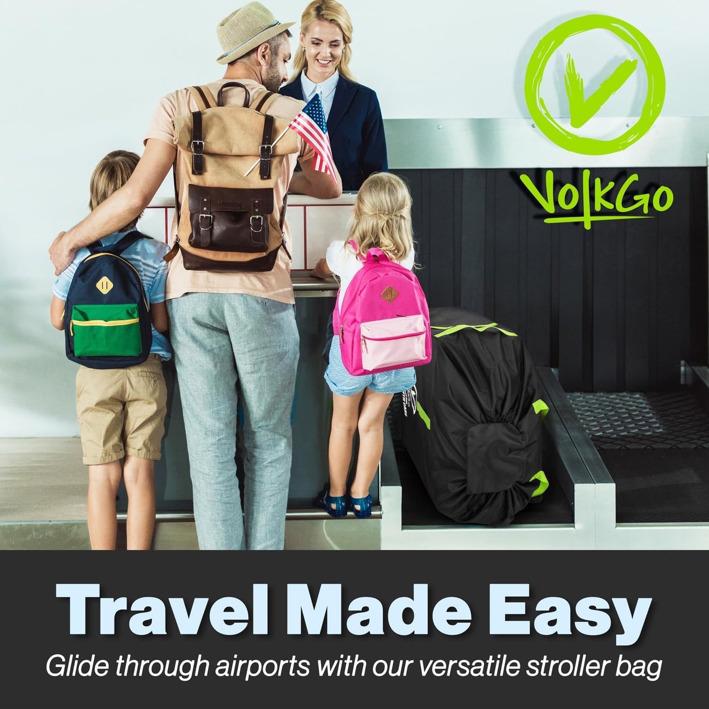 V VOLKGO Stroller Bag for Airplane, Large Cover for Airtravel, Jogger & Umbrella Stroller Cover for Travel - Fits Most Sizes, Gate Check Bag, Heavy Duty Durable Infant carrier covers for Air Travel