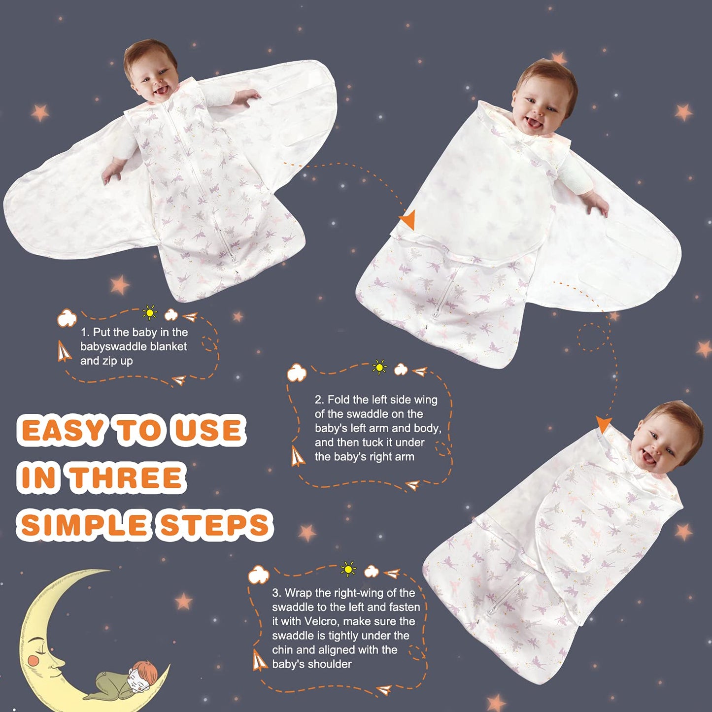 Swaddle-Blanket Baby Girl & Boy Swaddles Newborn Infant Transition 100% Cotton Wrap Blankets, 3-Way Adjustable Wearable Blanket, TOG 1.0 (Little Fairy, 3-6 Month)
