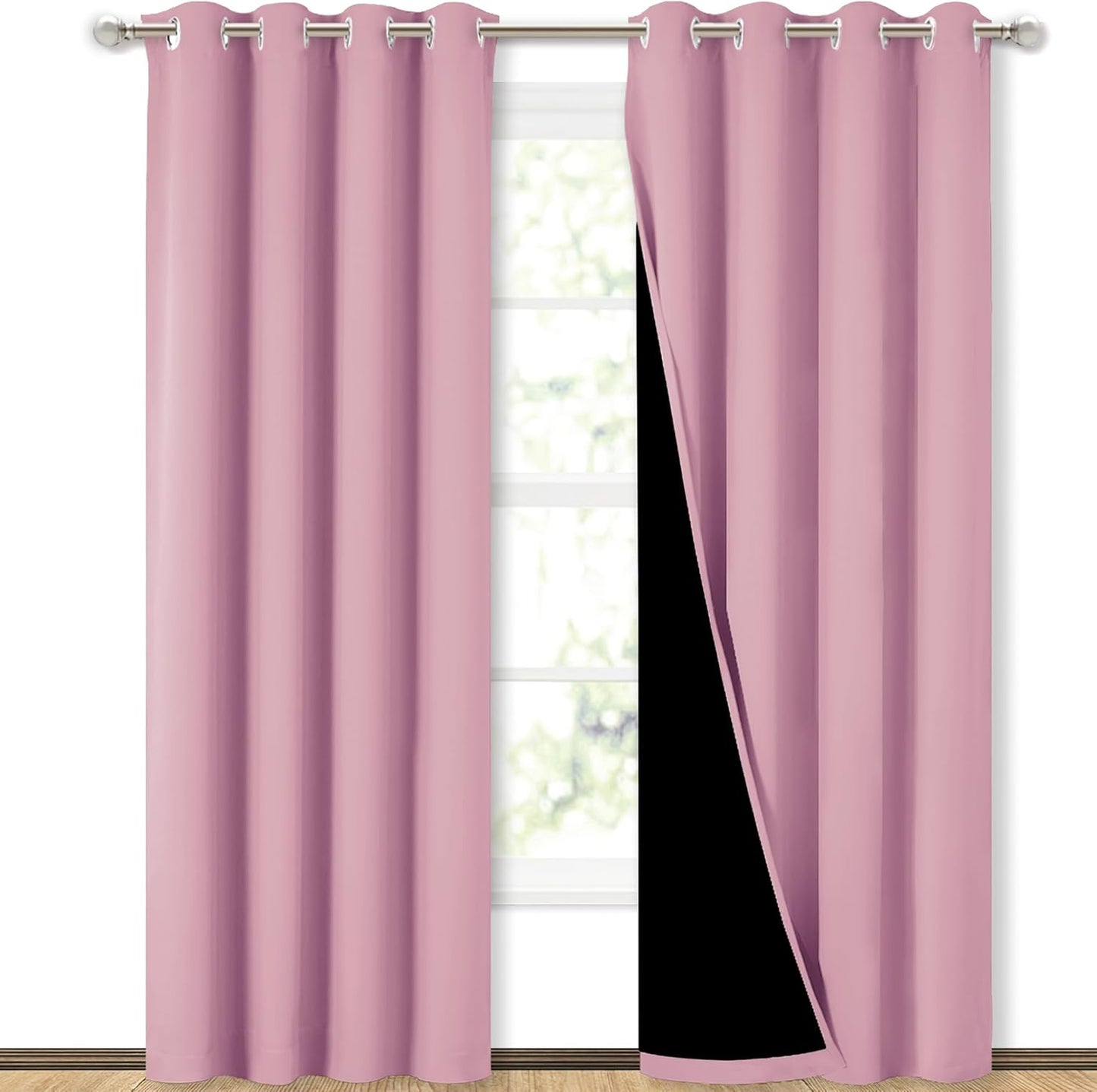 NICETOWN Crystal Pink Full Shade Curtain Panels, Pair of Energy Smart & Noise Blocking Out Blackout Drapes for Dining Room Window, Thermal Insulated Guest Room Lined Window Dressing, 52 x 84 inch