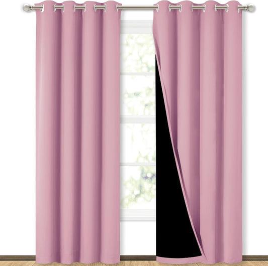 NICETOWN Crystal Pink Full Shade Curtain Panels, Pair of Energy Smart & Noise Blocking Out Blackout Drapes for Dining Room Window, Thermal Insulated Guest Room Lined Window Dressing, 52 x 84 inch
