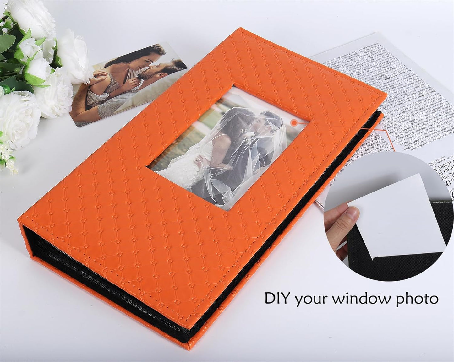 RECUTMS Photo Album for 4x6 300 Photos, 3 Per Pages Photo Picture Album PU Leather Button Grain Cover, Horizontal Photos Record Wedding Family Baby Anniversary Birthday Graduation Travel (Orange)