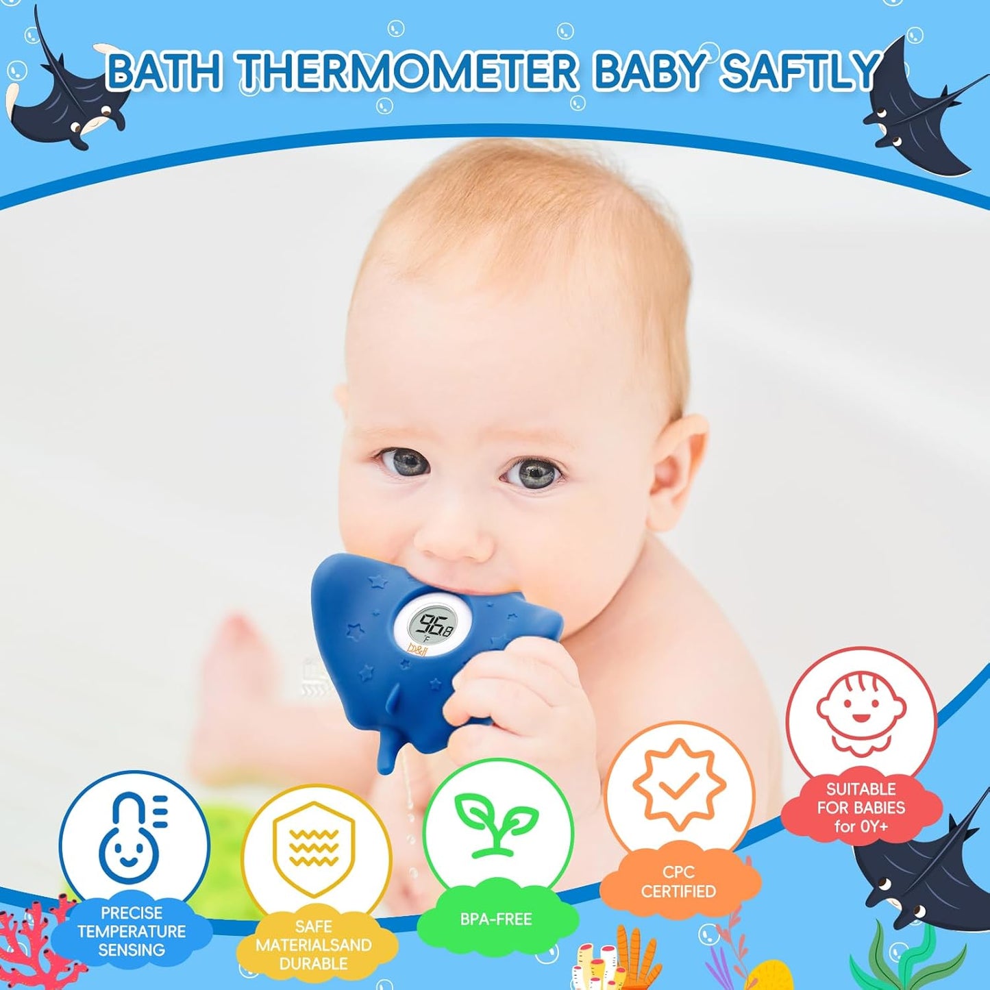 b&h Silicone Baby Bath Thermometer - Safety Digital Infant Bathtub Temperature Thermometer, Color-Coded Display, Quick-Read, Detachable Silicone Jacket, Dishwasher Safe, Temperature Toy