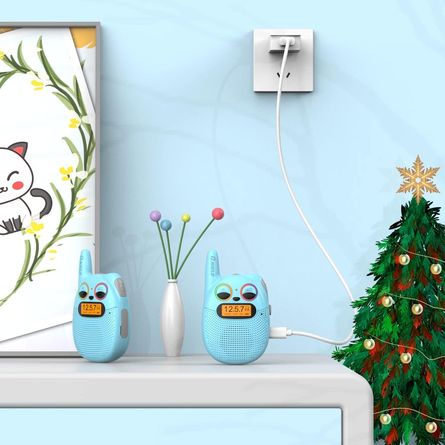 Qniglo Walkie Talkies for Kids Rechargeable 2 Pack,Christmas Birthday Gifts Toys for Age 3-12 Boys Girls, Long Range Kids Walkie-Talkie with FM Radio for Family Adventure Camping Hiking Spy Games