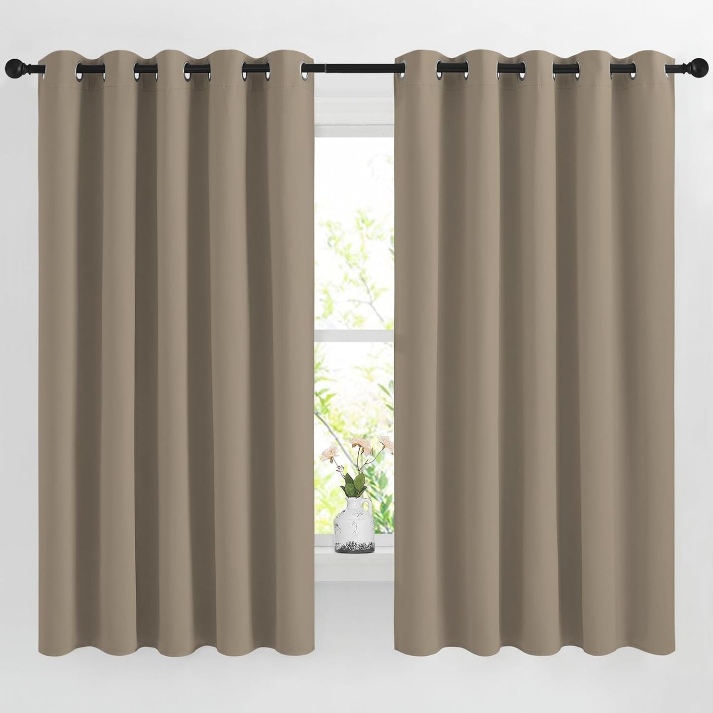 NICETOWN Taupe Window Treatments 66 inch Length 2 Panels Set, Grommet Blackout Room Darkening Thermal Curtains Sound Reducing for Bedroom/Kid Room, W66 x L66