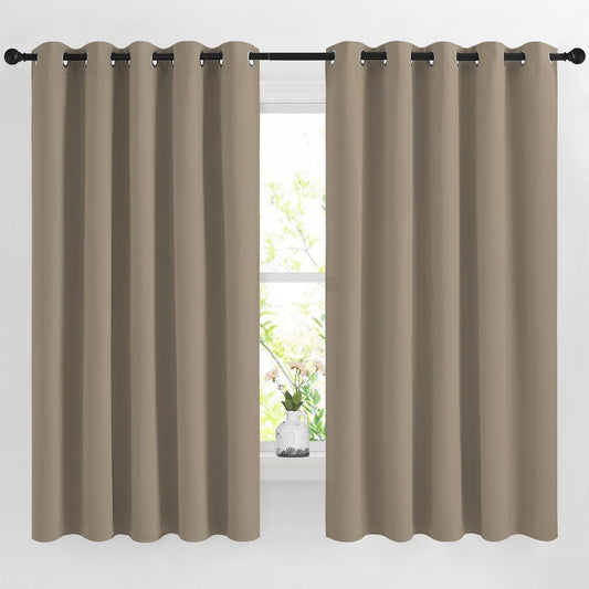 NICETOWN Taupe Window Treatments 66 inch Length 2 Panels Set, Grommet Blackout Room Darkening Thermal Curtains Sound Reducing for Bedroom/Kid Room, W66 x L66