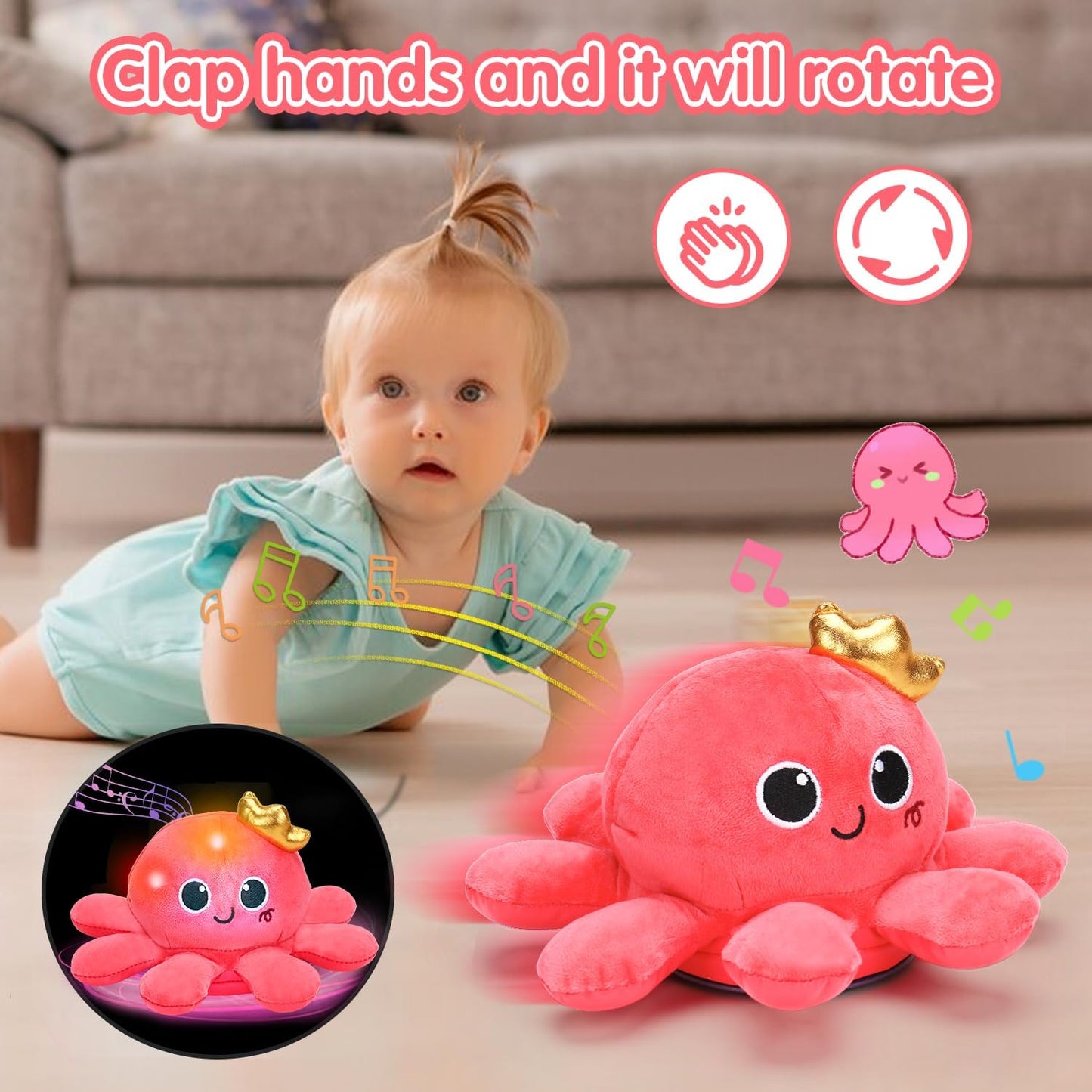 Baby Crawling & Walking Toys 6-12 Months Musical Octopus Plush Light up Stuffed Animal Dancing 1 Year Old Girl Gifts Music Sensory Walking Toy 0-6 7 8 9 Months Learning Newborn Baby Girl Birthday Gift