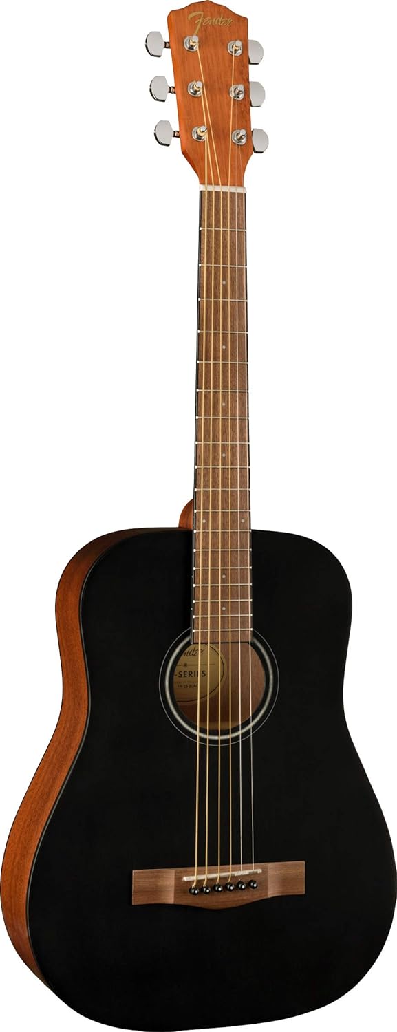 Fender FA-15 3/4-Scale Kids Steel String Acoustic Guitar - Black Bundle with Gig Bag, Tuner, Strap, Picks, and Austin Bazaar Instructional DVD