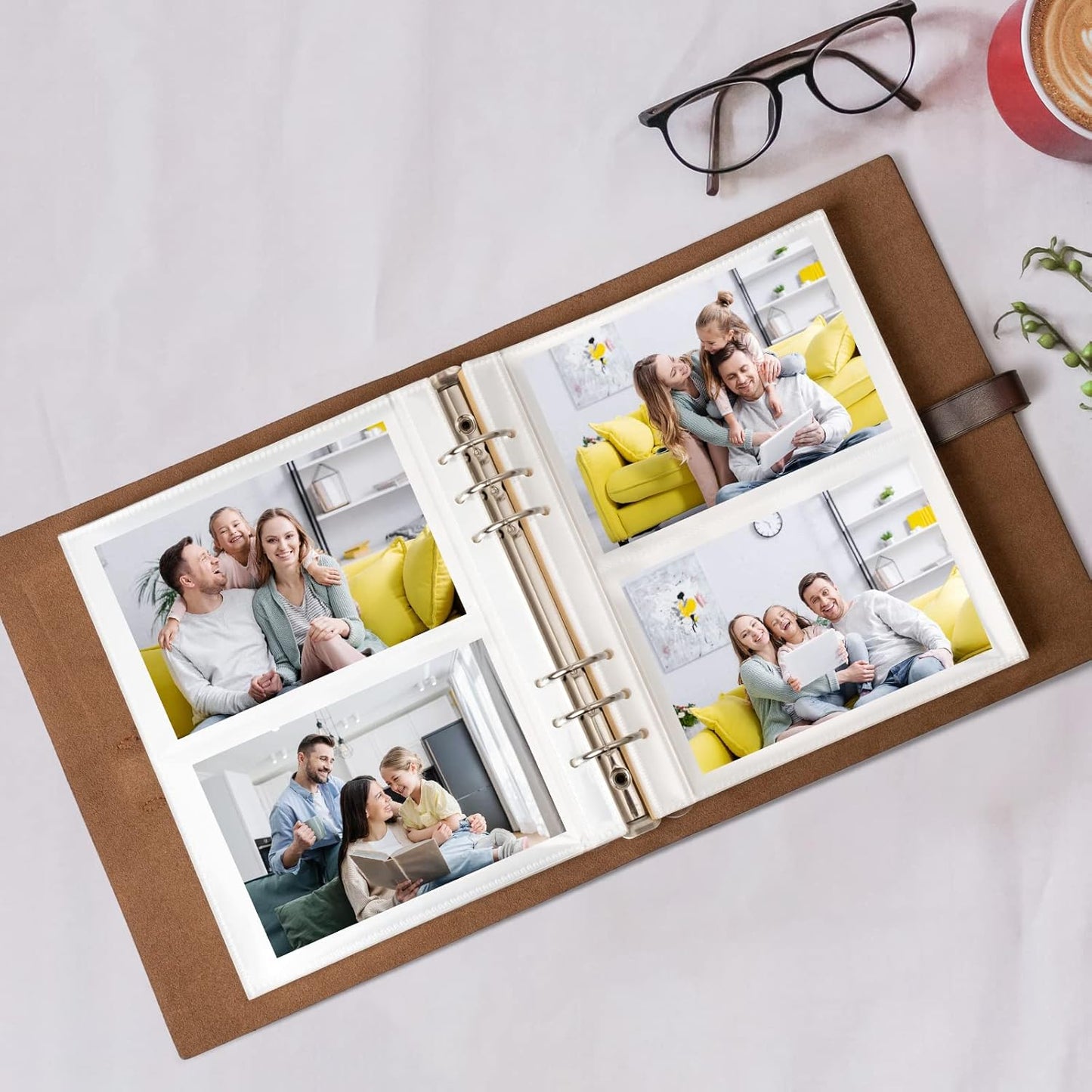 Photo Album 4x6 200 Photos, Genuine Leather Photo Albums with Writing Space with 30 Writing Paper, Travel Family Wedding Kids Graduation Ultrasound Baby Picture Album Scrapbook Photo Album (Simple)