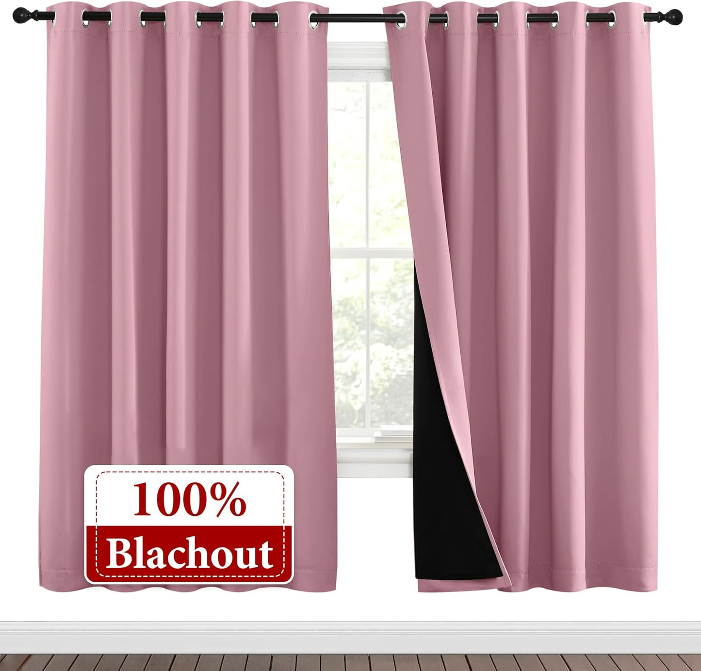 NICETOWN Crystal Pink Full Shade Curtain Panels, Pair of Energy Smart & Noise Blocking Out Blackout Drapes for Dining Room Window, Thermal Insulated Guest Room Lined Window Dressing(70 x 72 inch)