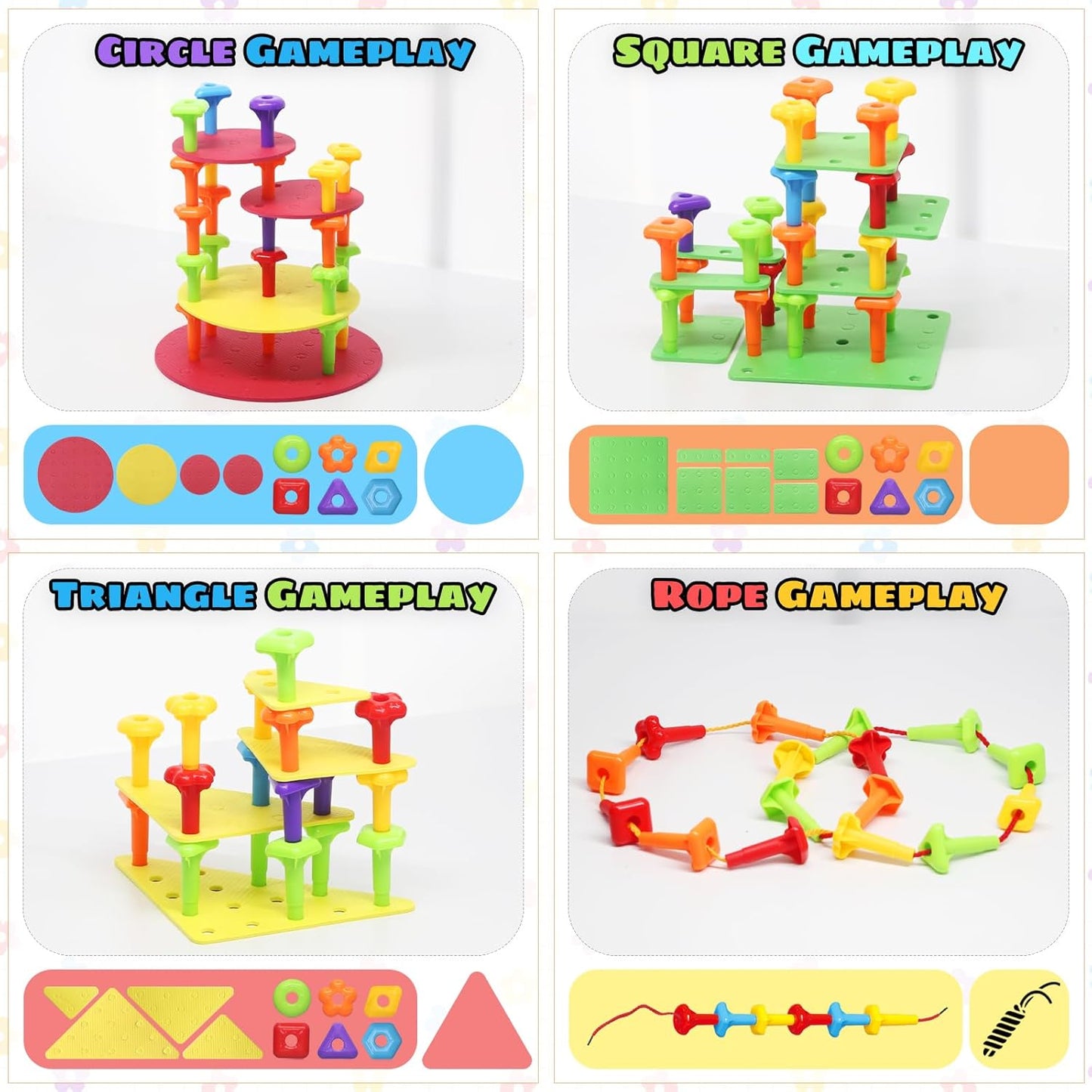 Ggiibro Peg Board Toy set 101Pcs DIY Building Stacking Toys for Kids 3-6 Years Old,STEM Educational Kids Toy for Brain Development,Montessori Sensory Toys,Plastic Lacing String Game