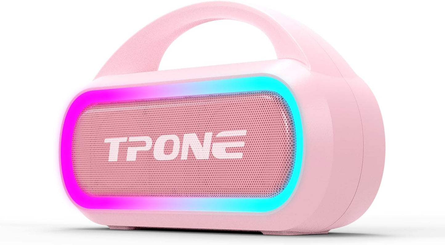TPone Portable Bluetooth Speaker, 30W (Peak) Wireless Speaker for Outdoor, Up to 12H Playtime, IPX5 Waterproof with Light, TWS Pairing, for Home/Party/Outdoor/Beach, Birthday Gift(Pink)