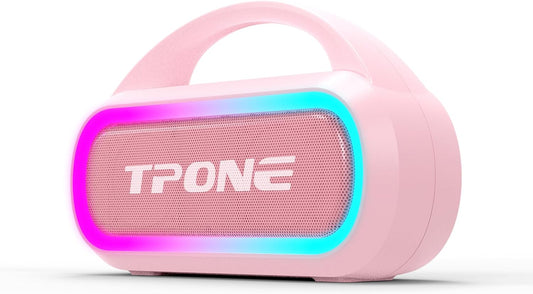 TPone Portable Bluetooth Speaker, 30W (Peak) Wireless Speaker for Outdoor, Up to 12H Playtime, IPX5 Waterproof with Light, TWS Pairing, for Home/Party/Outdoor/Beach, Birthday Gift(Pink)