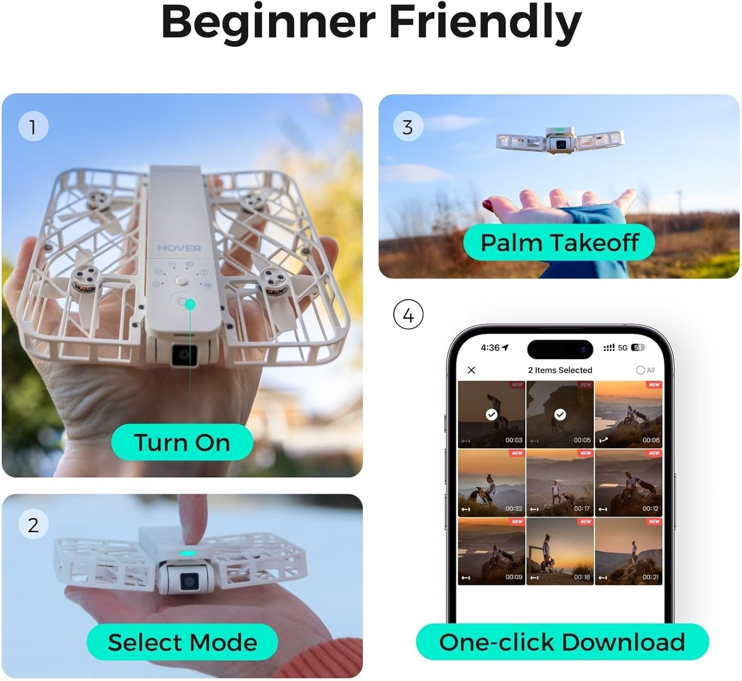 X1 Drone with Camera, Self-Flying Camera Drone with Follow Me Mode, Foldable Mini Drone with HDR Video Capture, Palm Takeoff, Intelligent Flight Paths, Hands-Free Control White (Combo Plus)