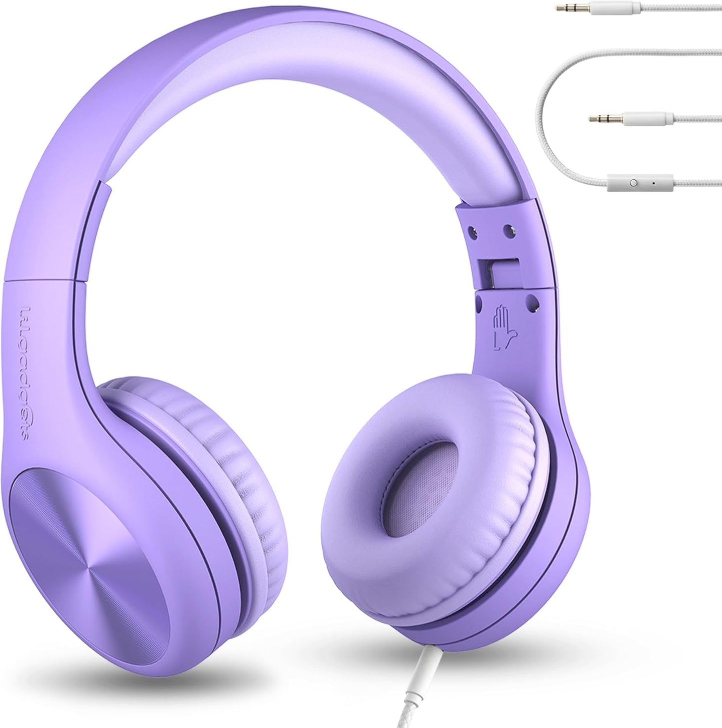 LilGadgets Connect+ Pro Wired Kids Headphones for School w/Microphone, Volume Limiting, Noise Reducing Over-Ear Headset w/Cord, SharePort Technology & SoftTouch Padding, Purple Headphones for Kids