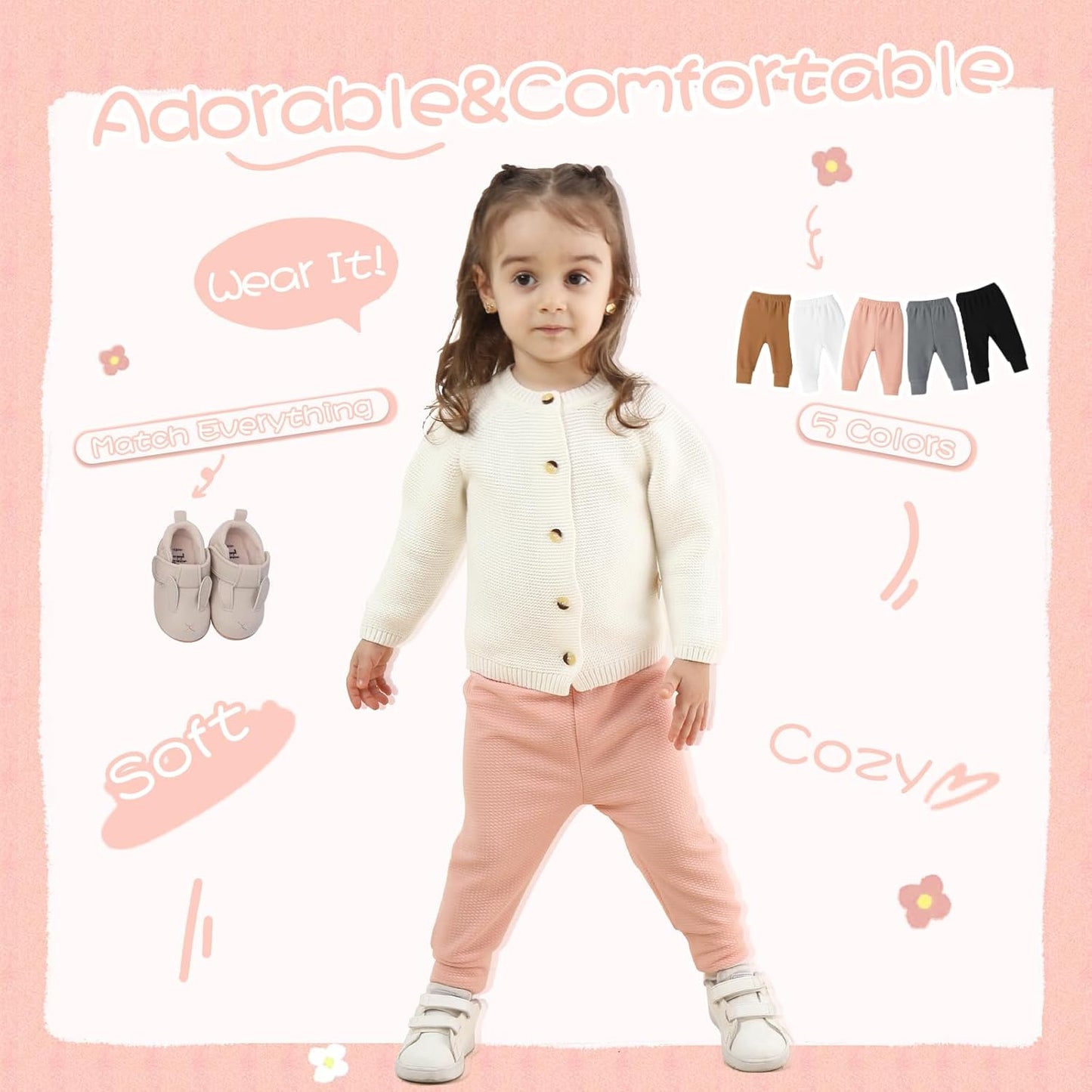 Newborn Toddler Baby Girl Pants Leggings Ribbed Straight Flare Infant Girl Pants Leggings Bell Bottoms 5 Packs