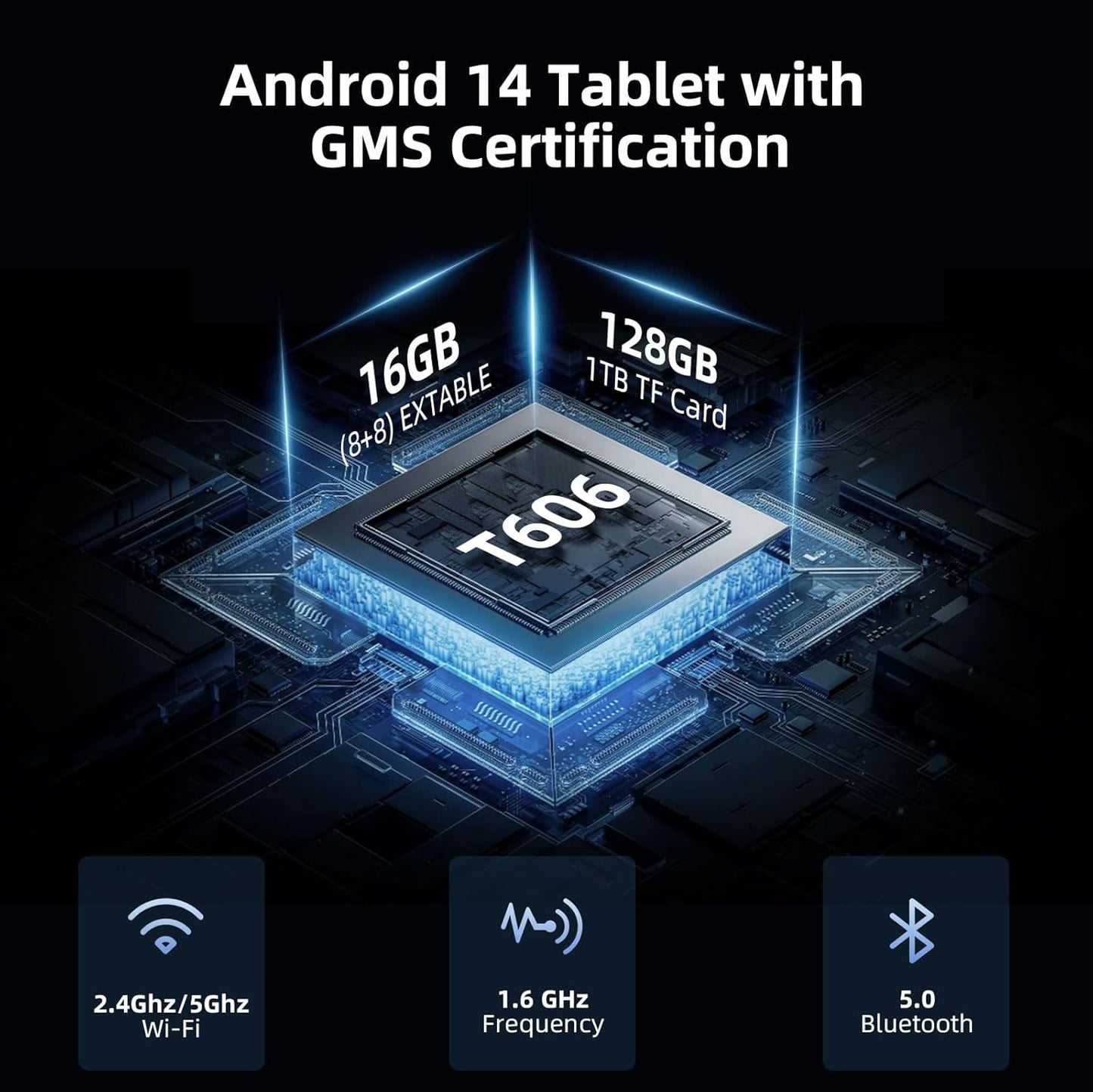 Tablet 10 Inch Android 14 Tablet, 16GB RAM 128GB ROM, 1TB Expansion, Octa-core, Large Capacity Battery, 5MP + 8MP Dual Camera, 5G/2.4G WiFi, Bluetooth 5.0, GPS, Drop-Proof Case - Black (Black)