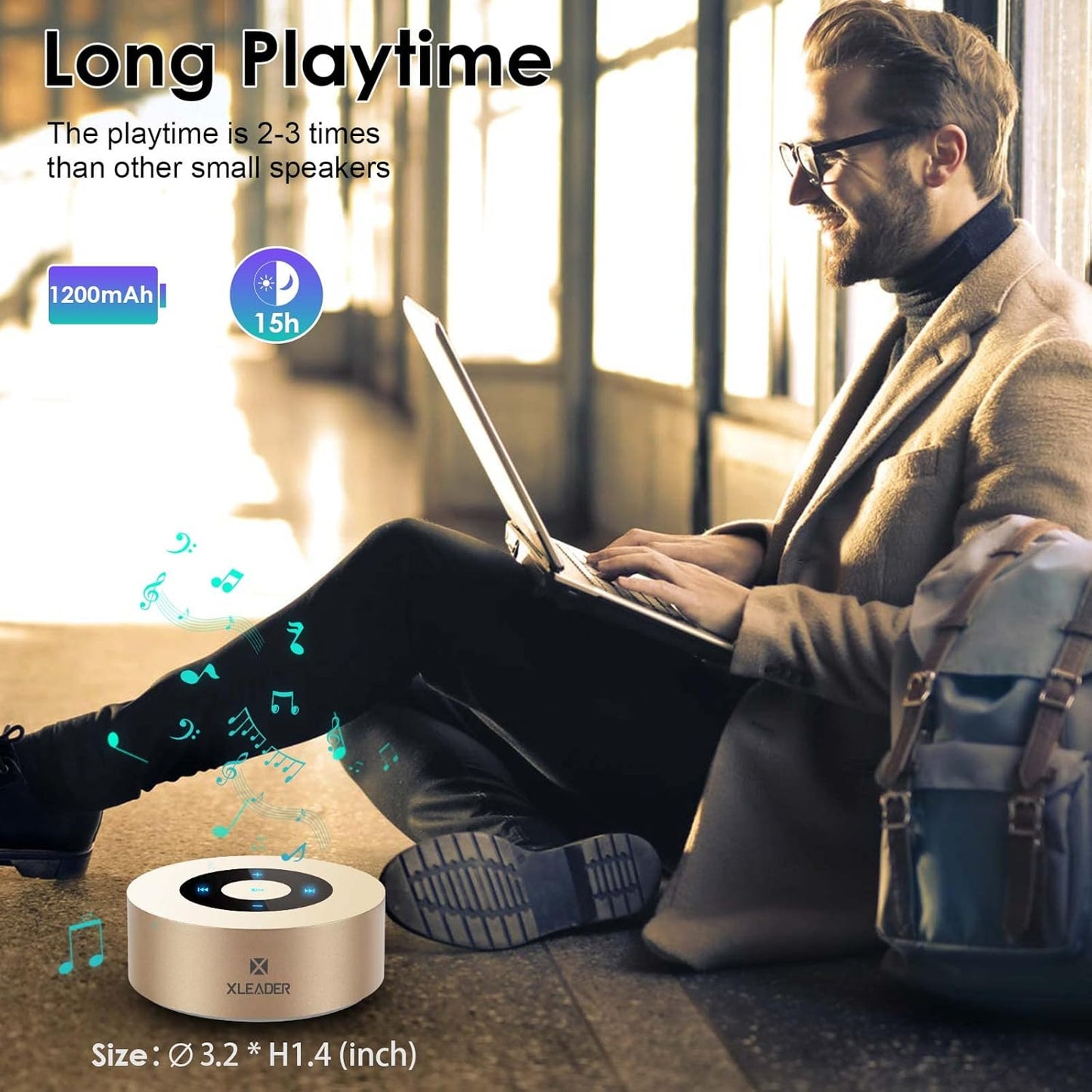 XLEADER Mini Bluetooth Speaker (Travel Case Provided) HD Sound&Rich Bass, Touch Design, 12-15H Playtime, Support Aux Input, Micro SD, Mic, Small, for iPhone Laptop Shower Office, Ideal Gifts, Gold