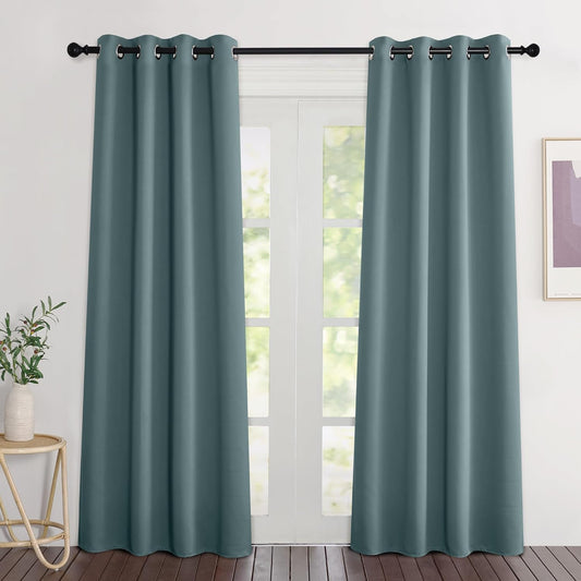 NICETOWN Greyish Blue Curtains 84 inches Long, Grommet Room Darkening Thermal Insulated Sound Dampening Window Treatments for Bedroom/Home Office, 2 Panels, W46 x L84