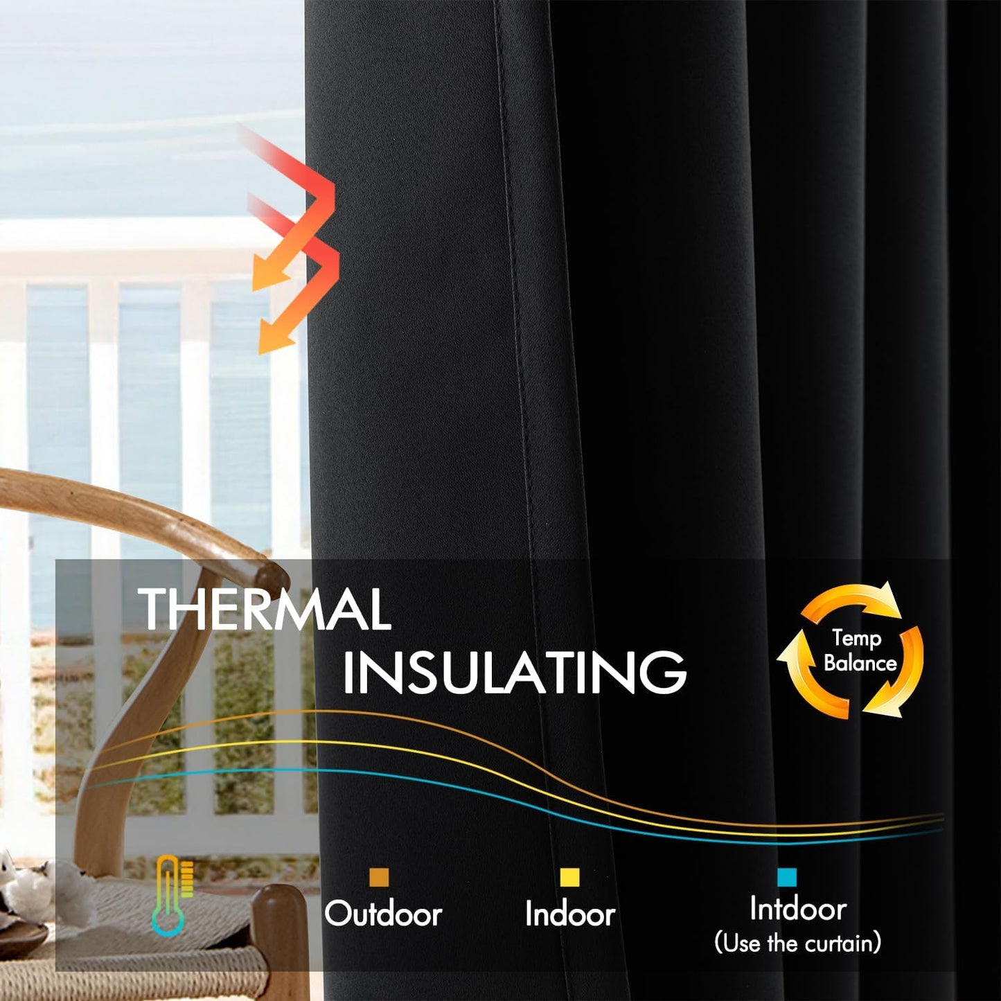 ANRODUO Back Tab Blackout Curtains for Bedroom Living Room, Rod Pocket Pinch Pleated Thermal Insulated Room Darkening Curtains 90 Inches Long 2 Panels, Black, 42 x 90 Inch