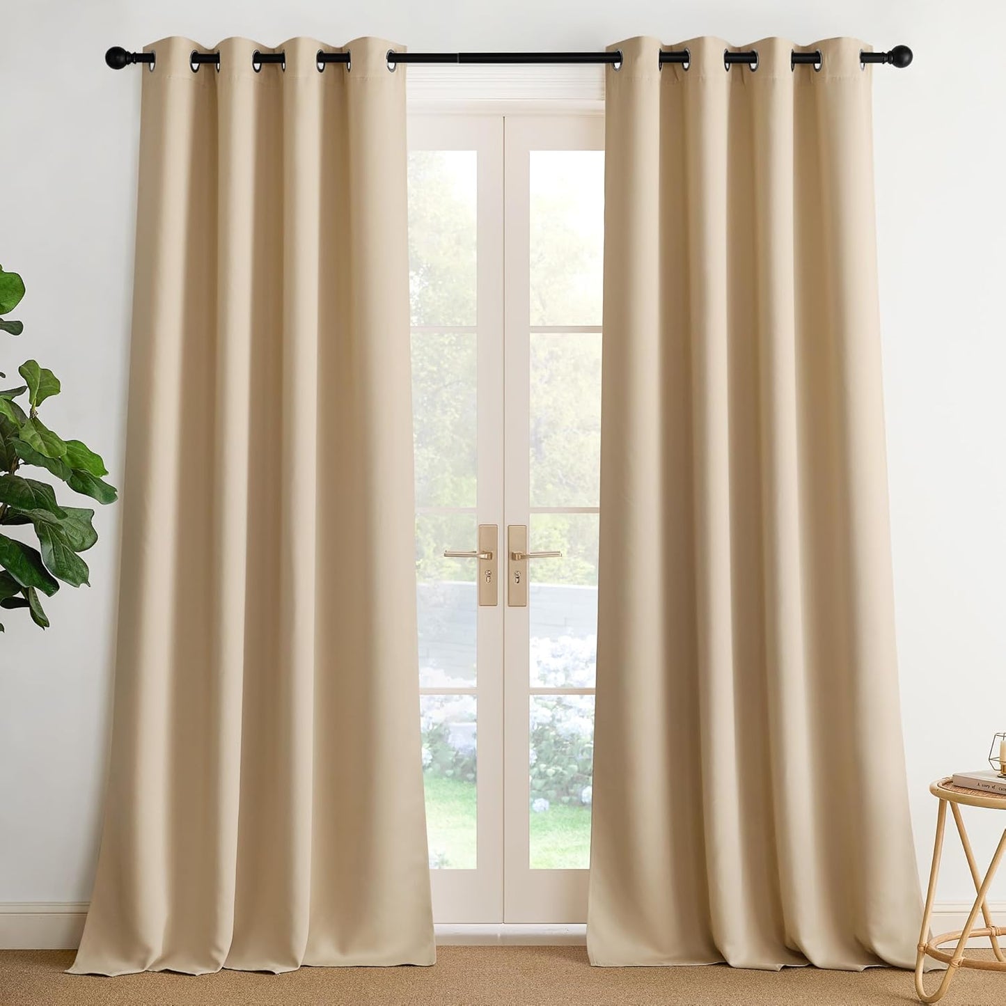 NICETOWN Biscotti Beige Blackout Curtains 90 Inches Long Thermal Insulated 2 Panels Set, W52 Soundproof Light Blocking Drapes for Living Room, Bedroom, Window, Girls Room, W52 x L90