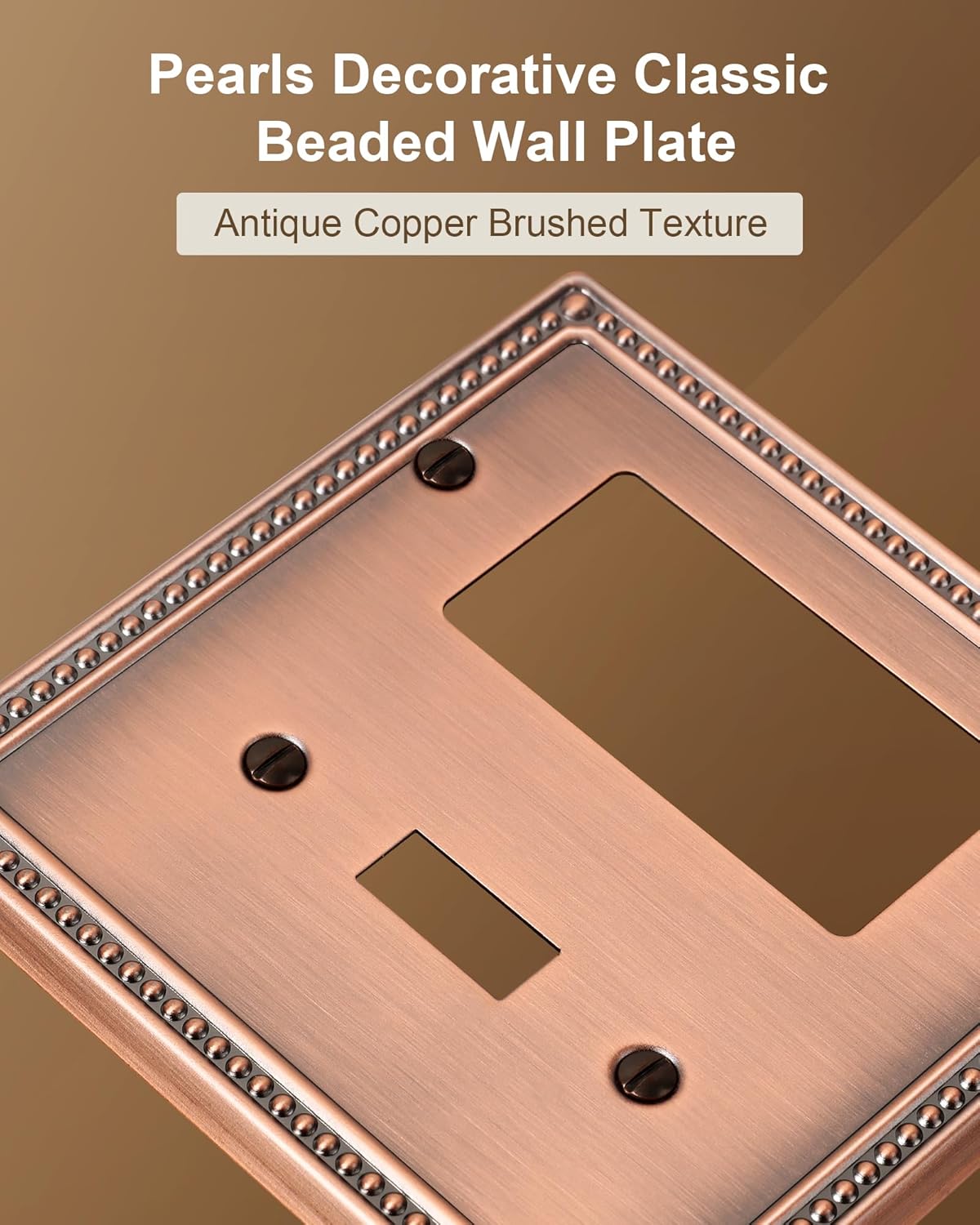 2-Pack Combo Toggle/Decorator Light Switch Cover Plate, Pearls Decorative Electrical Outlet Covers, Metal Wall Switch Plates and Outlet Covers, Antique Copper