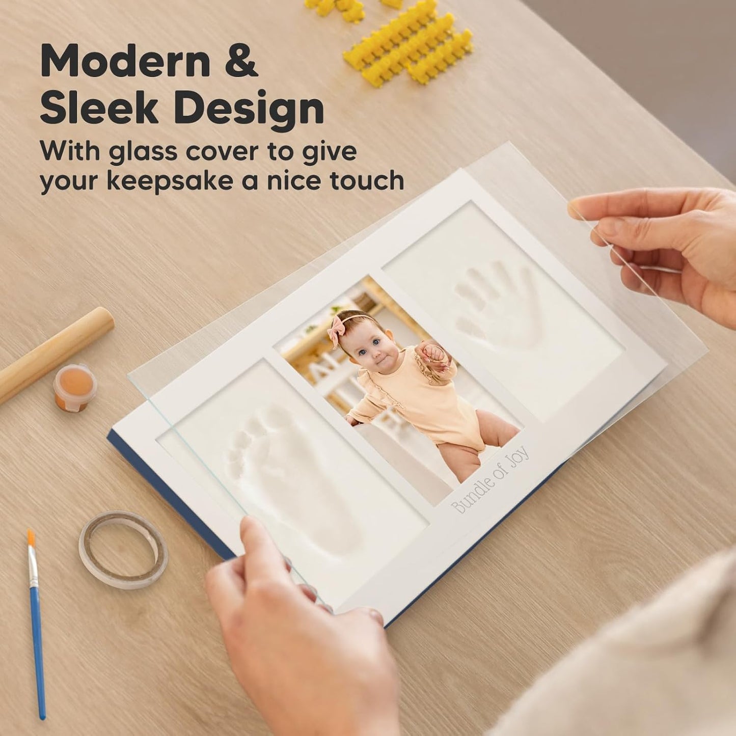 Baby Hand and Footprint Kit - Clay Handprint Keepsake Frame, Newborn Nursery Picture Frame, Personalized New Mom Gifts for Baby Shower & Registry (Midnight Blue)