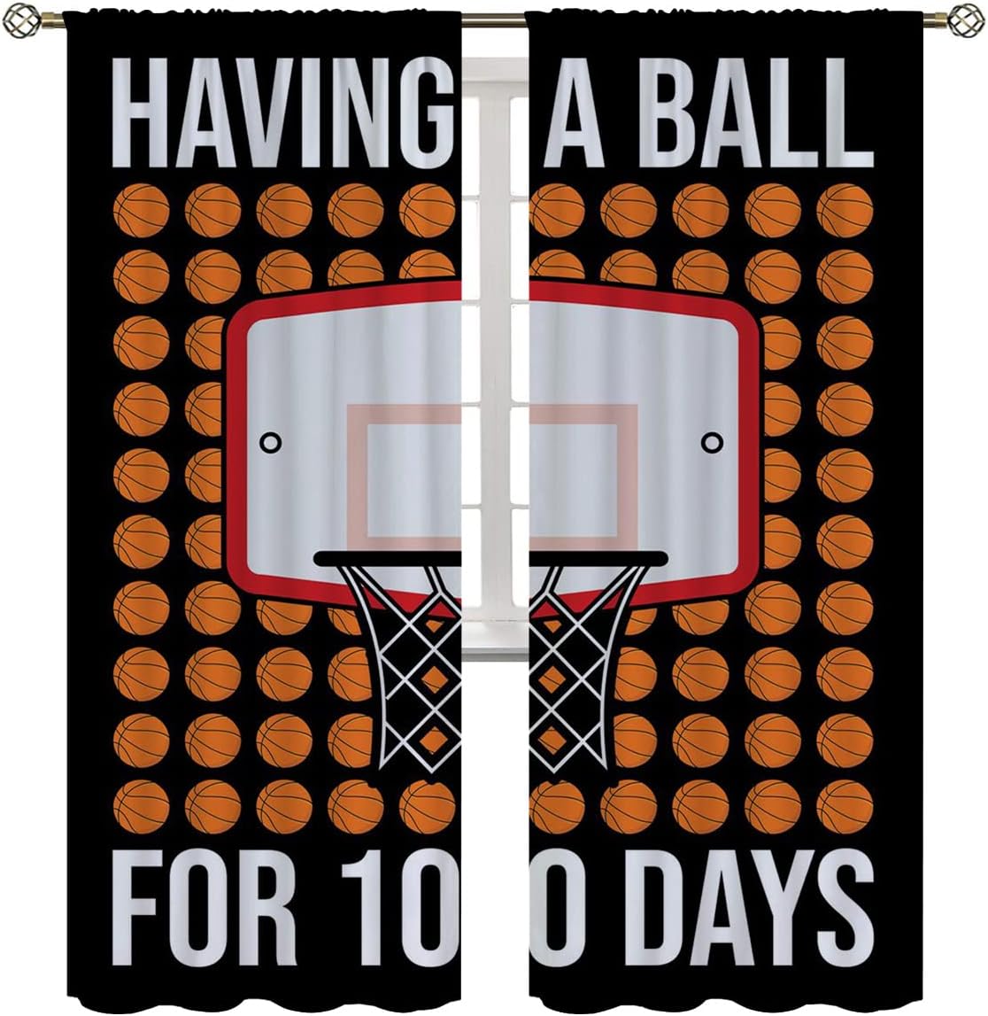 Basketball Blackout Curtains for Boy Girl Room Darkening Decor,Sports Themed Hoop and Many Basketballs Bedroom Living Room Home Rod Pocket Thermal Insulated Window Curtain/Drapes Panel,72x63 Inch…