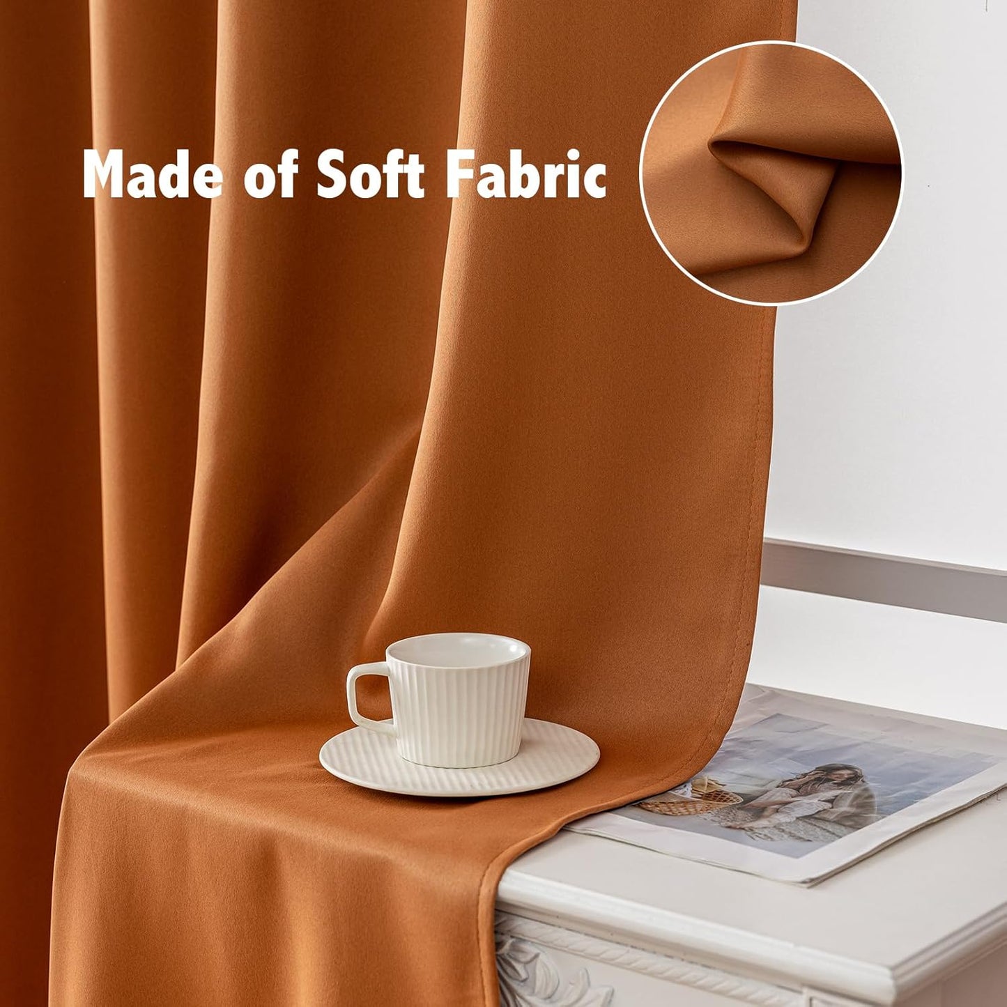 Anytime 100% Blackout Curtain Set, Thermal Insulated & Energy Efficiency Window Draperies for Guest Room, Full Shading Panels for Shift Worker and Light Sleepers（Orange, 2 Panels, 42W x 63L）