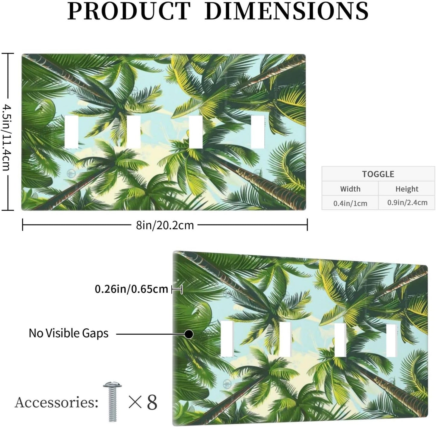 Summer Sky Coconut Palms Trees Green Plants Leaf Light Switch Covers Quad Toggle Electrical Faceplate 4 Gang Wall Plate Decorative Switch Plates for Bed Room Living Room Decor