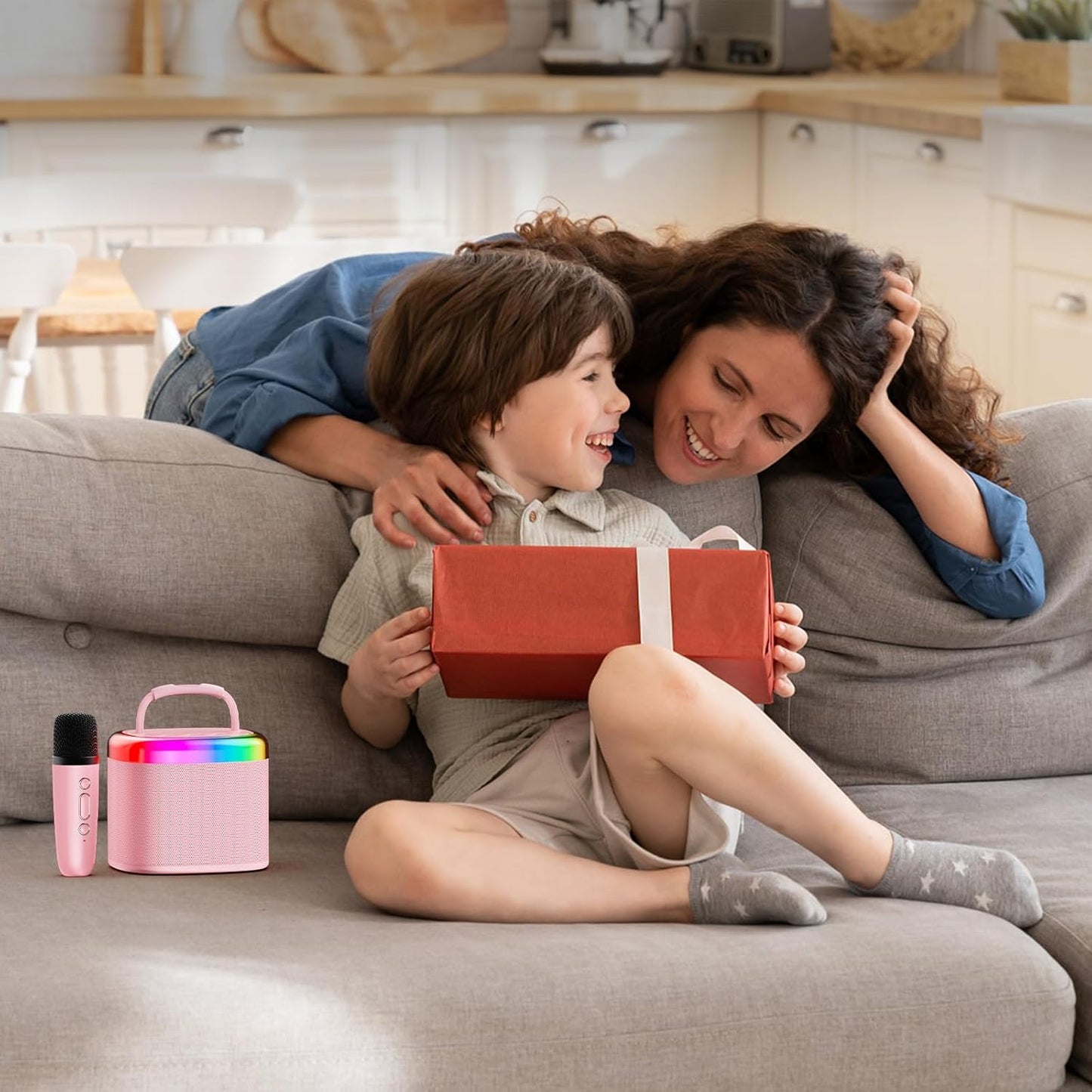 JYX Mini Karaoke Machine for Kids, Portable Bluetooth Karaoke Speaker Unpowered Cabinets with 1 Wireless Microphones and Party Lights for Adults, Birthday Gifts for Girls Boys Family Home Party(Pink)