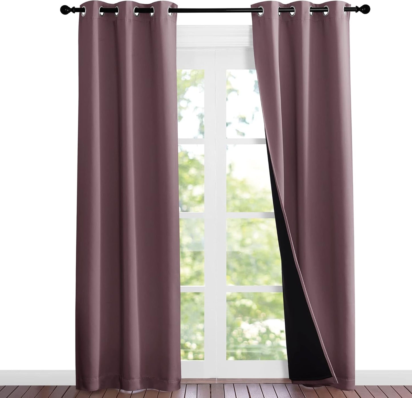 NICETOWN Dry Rose Blackout Curtains 84 inches Long, Full Light Blocking Drapes with Black Liner for Nursery, Noise Reducing Thermal Insulated Draperies for Doorway (2 Pieces, 37" Wide Each Panel)