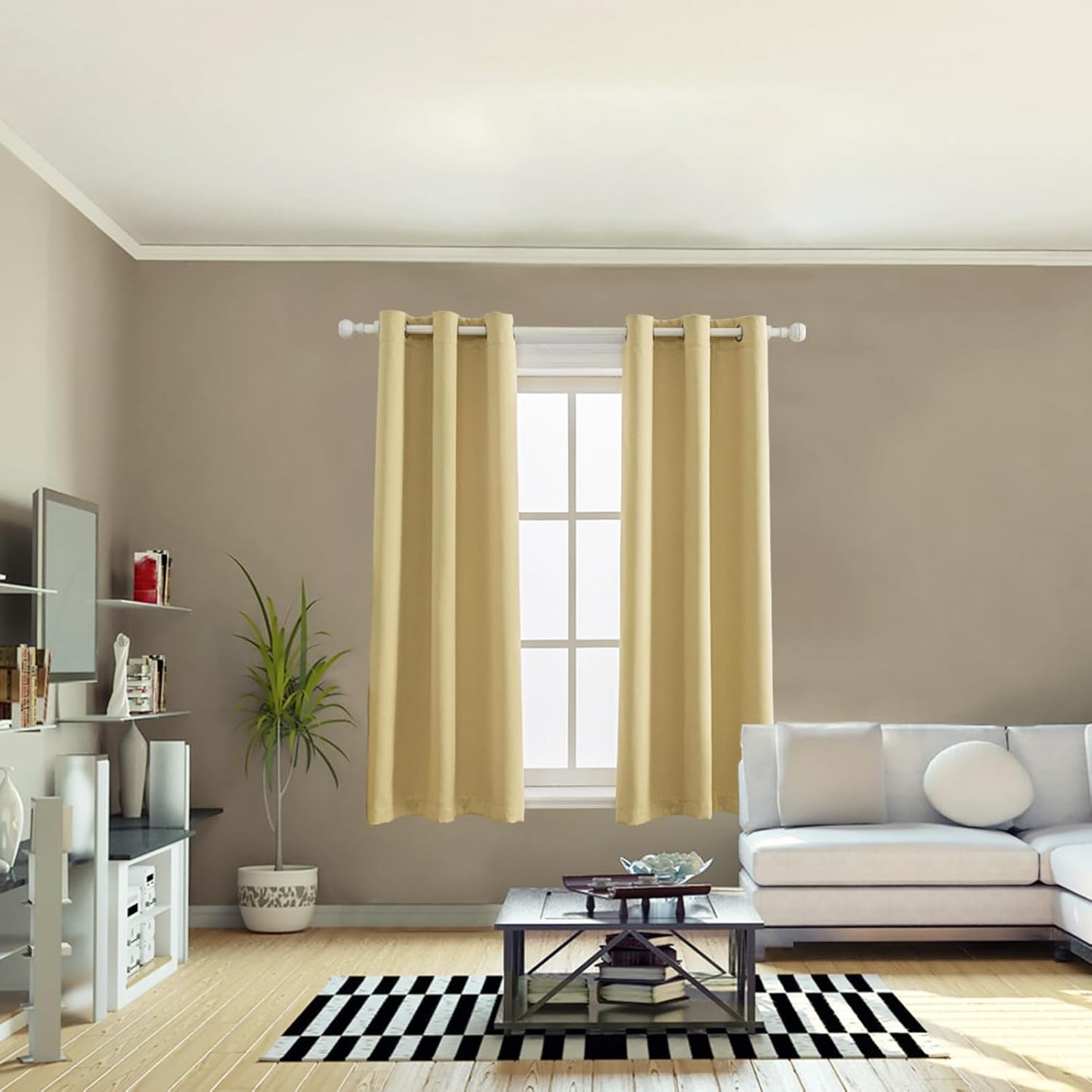 Anytime 100% Blackout Curtain Set, Thermal Insulated & Energy Efficiency Window Draperies for Guest Room, Full Shading Panels for Shift Worker and Light Sleepers（Beige, 2 Panels, 42W x 54L）