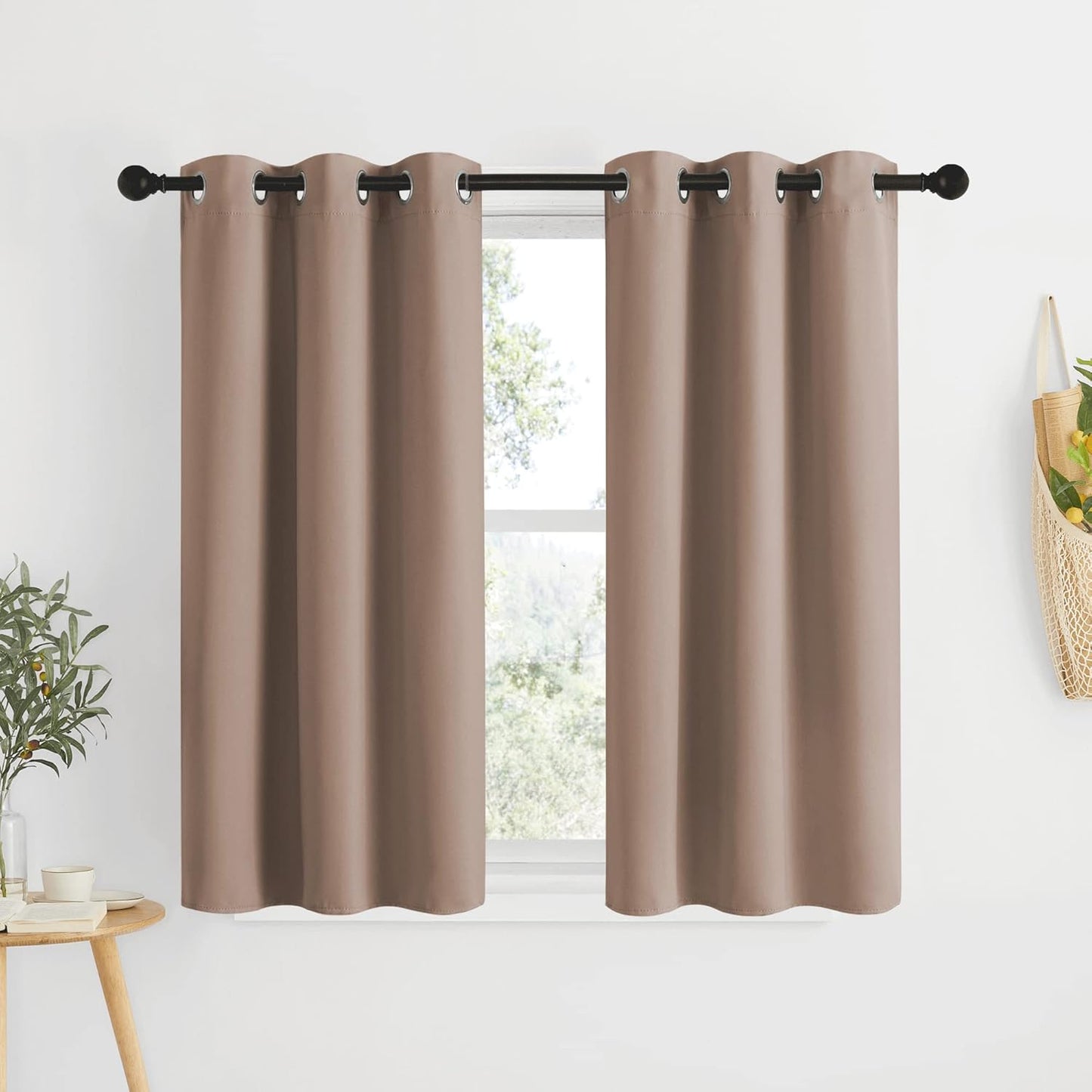 NICETOWN Blackout Small Curtains for Bedroom - Triple Weave Grommet Top Thermal Insulated Light Blocking Panels for Bathroom/Kitchen, Cappuccino, W34 x L50, Set of 2