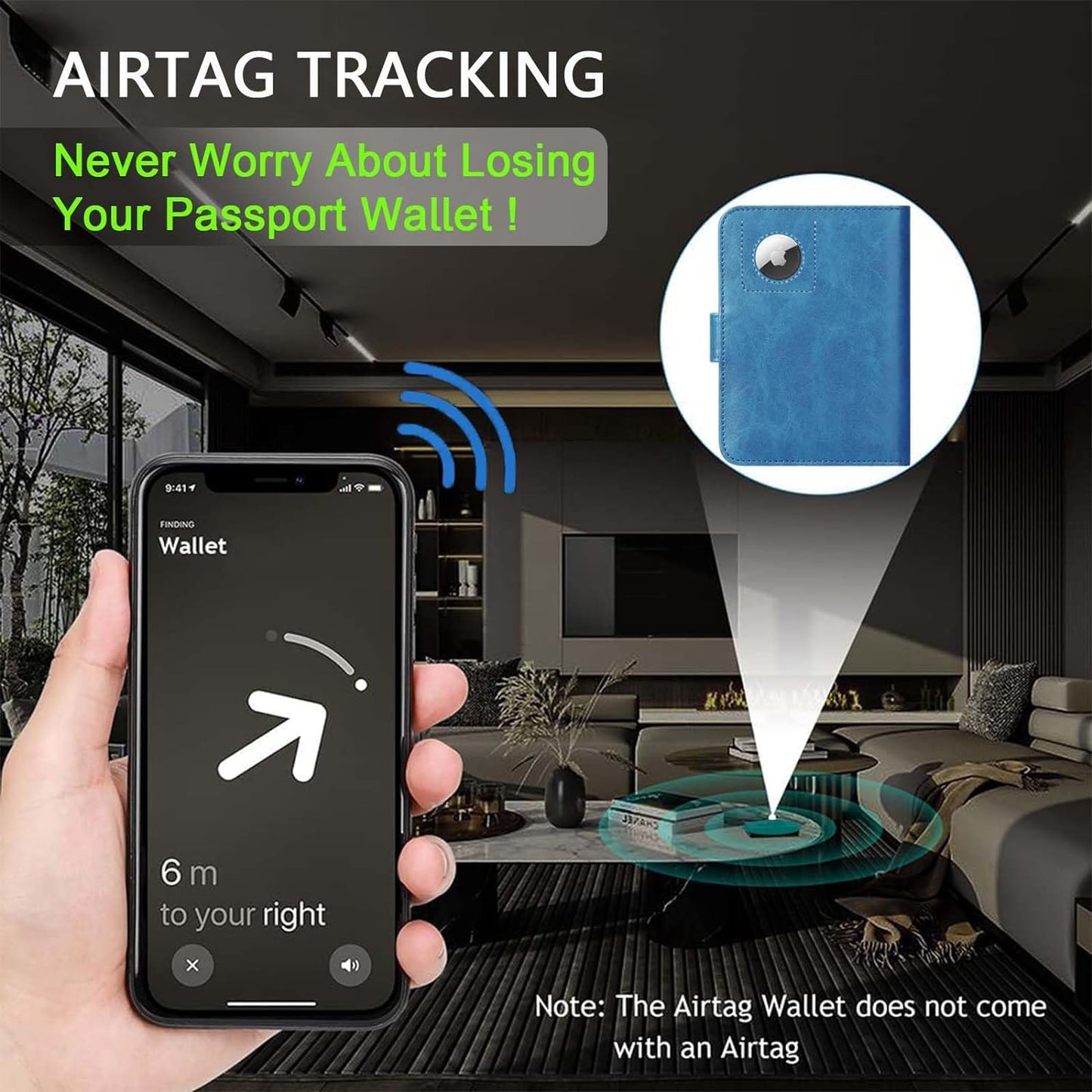 Airtag Passport Holder Cover Wallet RFID Blocking Leather Case Travel Essentials Luggage Accessories Travel Must Have(118#Blue)