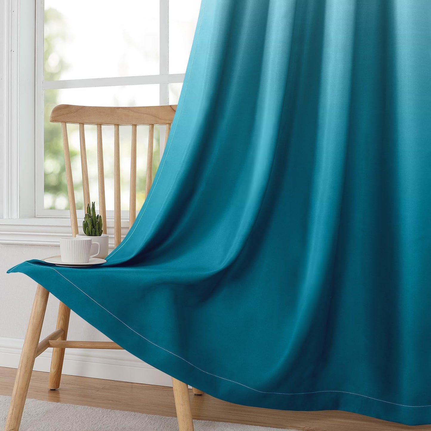 HOMEIDEAS Turquoise Ombre Blackout Curtains 52 X 63 Inch Length Gradient Room Darkening Thermal Insulated Energy Saving Grommet 2 Panels Window Drapes for Living Room, Bedroom