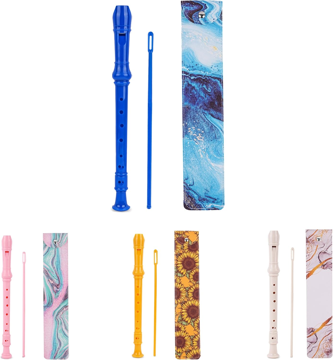 Recorder Instrument for Beginner Kids Adults,8-Hole Soprano Descant Recorder Music Flute with with Cleaning Rod & Leather Case For School Student Home Entertainment(2-Blue Quicksand)