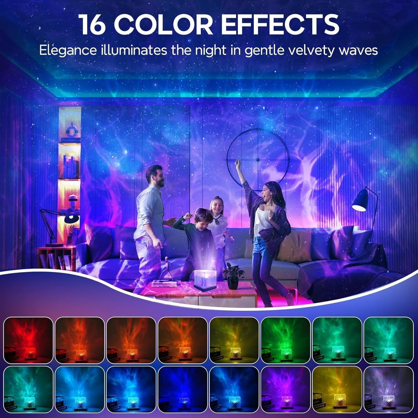 Ocean Lamp Water Light Projector - Water Ripple Projector Light Cube Aurora Northern Lights Wave Ripple Night Light for Bedroom (16 Colors)