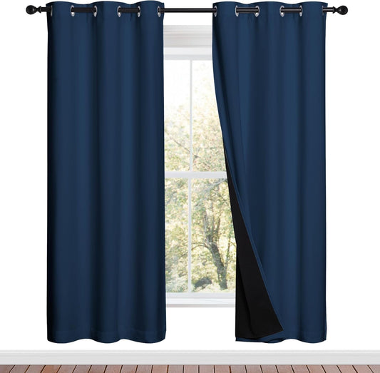 NICETOWN Moroccan Blue Full Shade Curtain Panels, Pair of Energy Smart & Noise Blocking Out Blackout Drapes for Dining Room Window, Thermal Insulated Guest Room Lined Window Dressing(42 x 72 inch)