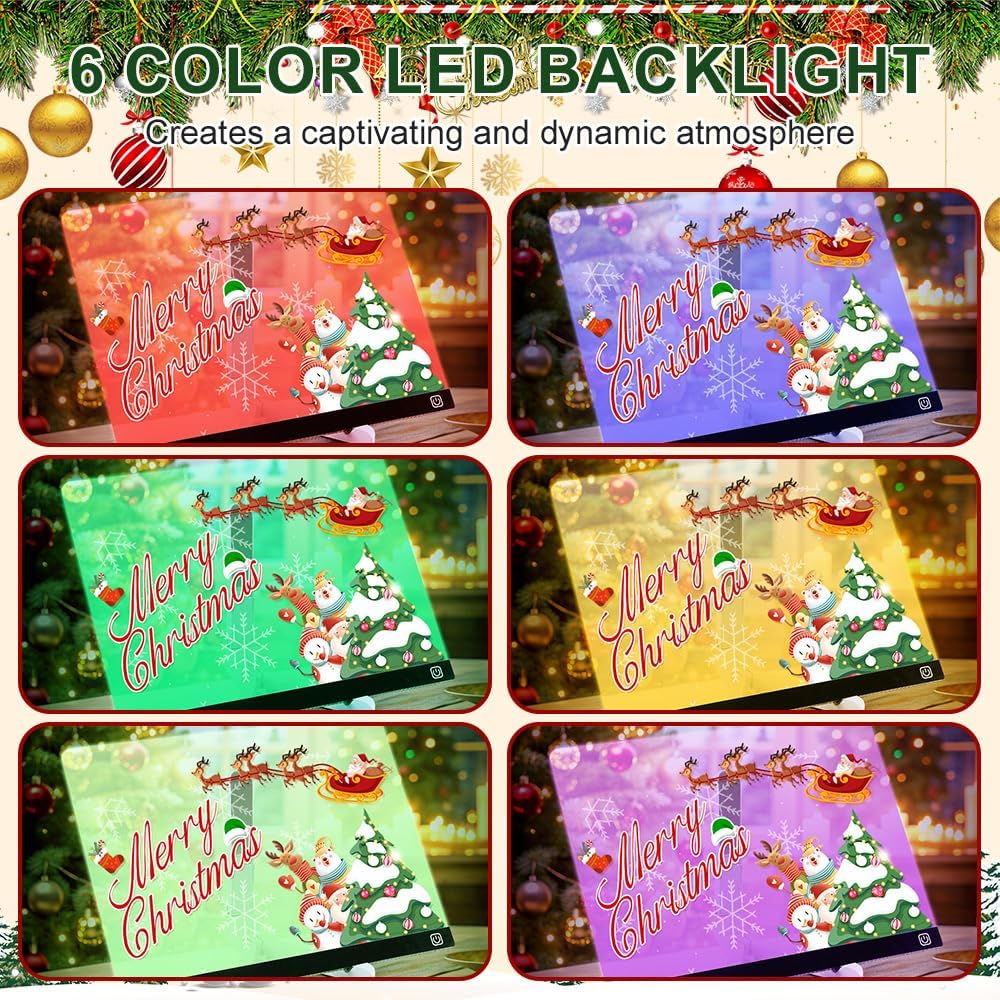 LED Note Board with Colors, Lighted Acrylic Dry Erase Board, Acrylic Message Board, Illuminated Acrylic Sticky Note Board with Colors Notepad with Adjustable Stand and 7 Pens (13.7 X 10”)