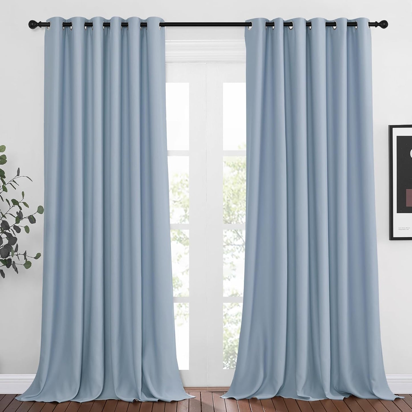 NICETOWN Room Darkening Curtain Panels - Home Fashion Ring Top Thermal Insulated Room Darkening Curtains for Bedroom/Living Room (2 Panels, 80" Wide by 95" Long, Vintage Blue)