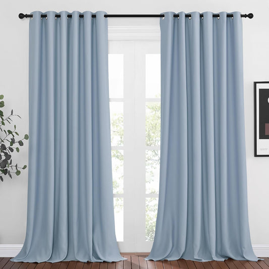 NICETOWN Room Darkening Curtain Panels - Home Fashion Ring Top Thermal Insulated Room Darkening Curtains for Bedroom/Living Room (2 Panels, 80" Wide by 95" Long, Vintage Blue)