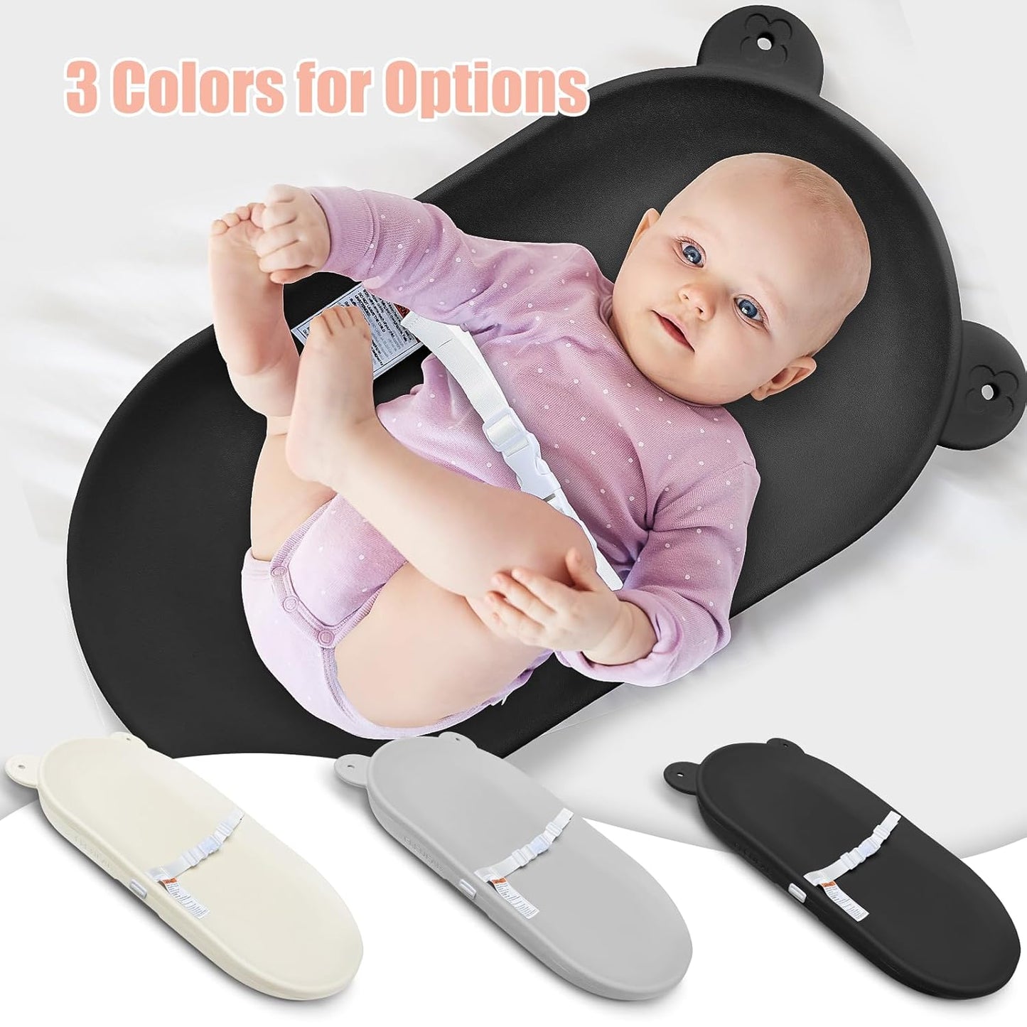 Changing Pad, Wipeable Diaper Changing Pad with Safety Belt for Changing Table, Nursery, Dresser, EVA Non-Slip Baby Changing Table Pad, Black