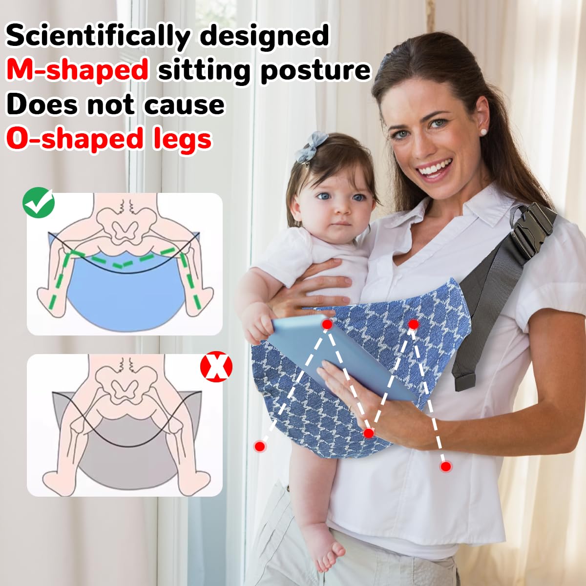 Baby Sling Carrier Adjustable Baby Sling 2025 Upgraded Toddler Sling Comfortable Baby Wrap Carriers Ergonomic-Designed, Travel Friendly Carrying 10-45 Lbs Blue