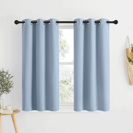 NICETOWN Blackout Bedroom Curtains 50 inches Long - Window Treatment Thermal Insulated Solid Grommet Room Darkening Privacy Sound Reducing for Kitchen, Vintage Blue, Set of 2, W34 x L50